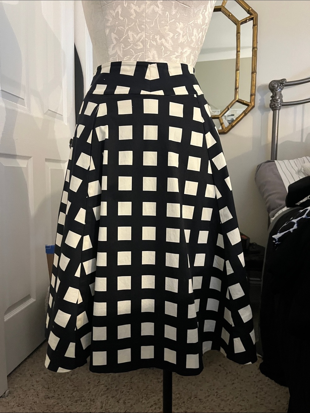 kate spade Black and White Windowpane Circle Skirt